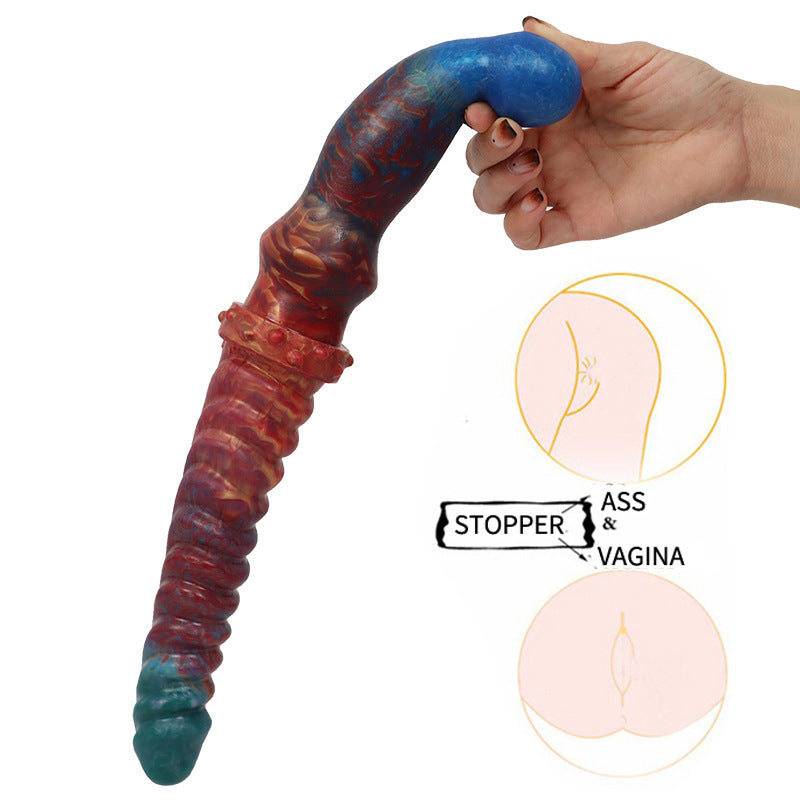 Color Double Head Dildo Fishbone Pattern Butt Plug For Women